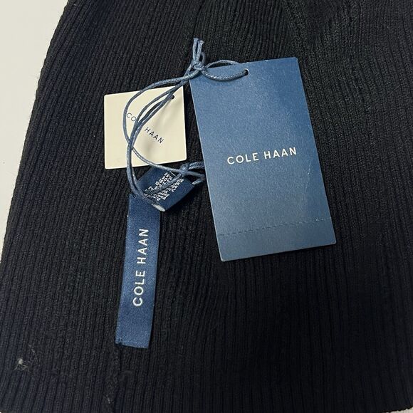 Cole Haan Men's Rib Pointelle Slouchy No Cuff Wool Beanie Hat Black Unisex - Picture 5 of 8